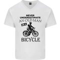 Cycling Never Underestimate Old Man Mens V-Neck Cotton T-Shirt White