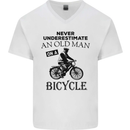 Cycling Never Underestimate Old Man Mens V-Neck Cotton T-Shirt White