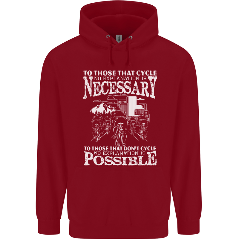 Cycling No Explanation Necessary Cyclist Mens 80% Cotton Hoodie Red