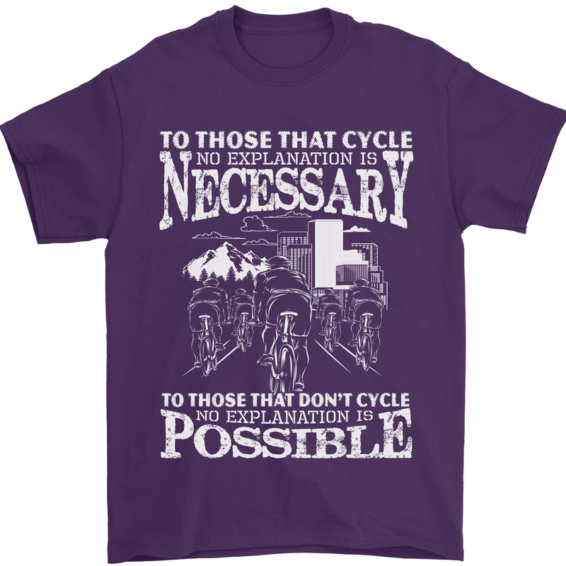 Cycling No Explanation Necessary Cyclist Mens T-Shirt Cotton Gildan Purple