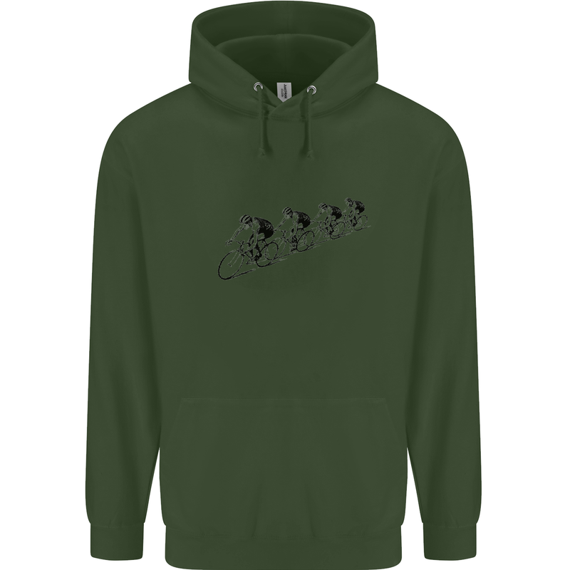 Cycling Peloton Cyclist Bicycle Mens 80% Cotton Hoodie Forest Green
