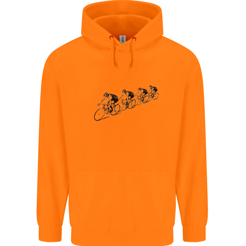Cycling Peloton Cyclist Bicycle Mens 80% Cotton Hoodie Orange