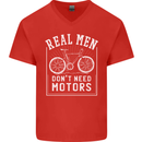 Cycling Real Men Don't Need Motors Bike Mens V-Neck Cotton T-Shirt Red