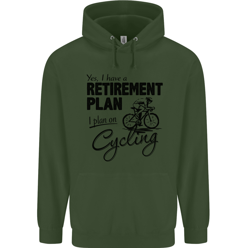 Cycling Retirement Plan Cyclist Bicycle Mens 80% Cotton Hoodie Forest Green