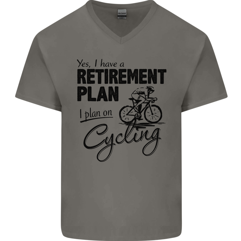 Cycling Retirement Plan Cyclist Bicycle Mens V-Neck Cotton T-Shirt Charcoal