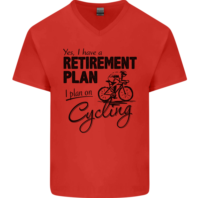 Cycling Retirement Plan Cyclist Bicycle Mens V-Neck Cotton T-Shirt Red