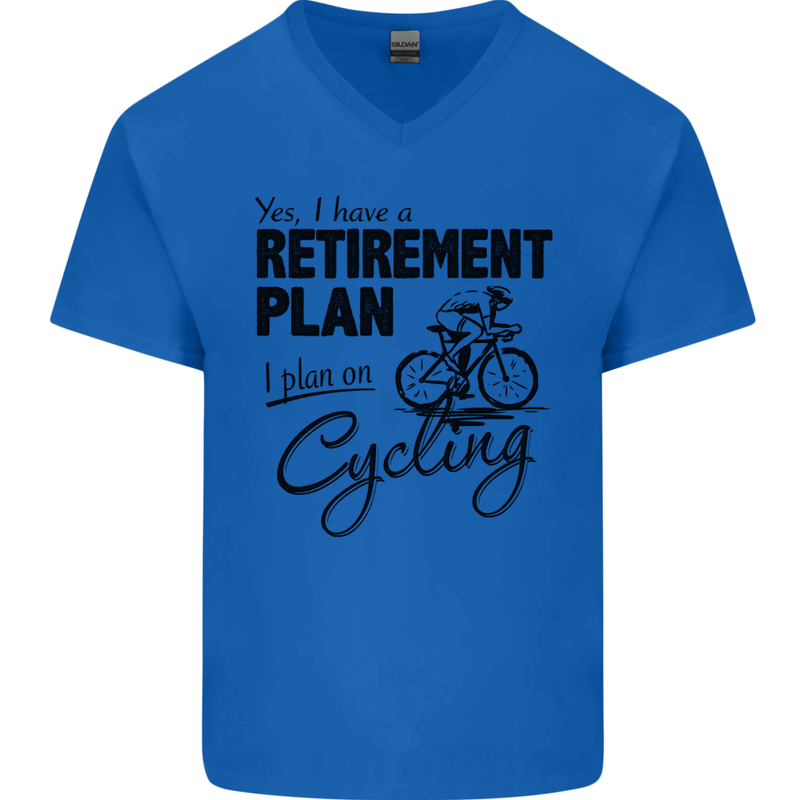 Cycling Retirement Plan Cyclist Bicycle Mens V-Neck Cotton T-Shirt Royal Blue