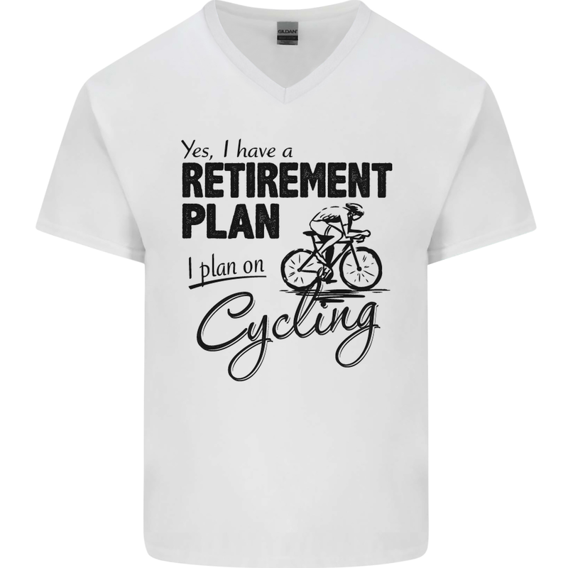 Cycling Retirement Plan Cyclist Bicycle Mens V-Neck Cotton T-Shirt White