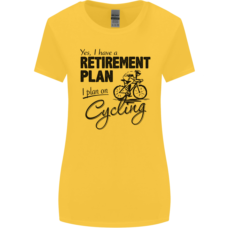 Cycling Retirement Plan Cyclist Bicycle Womens Wider Cut T-Shirt Yellow