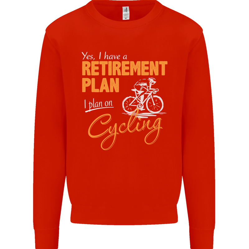 Cycling Retirement Plan Cyclist Funny Mens Sweatshirt Jumper Bright Red