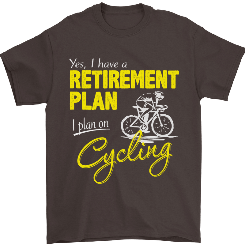 Cycling Retirement Plan Cyclist Funny Mens T-Shirt Cotton Gildan Dark Chocolate