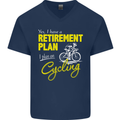 Cycling Retirement Plan Cyclist Funny Mens V-Neck Cotton T-Shirt Navy Blue