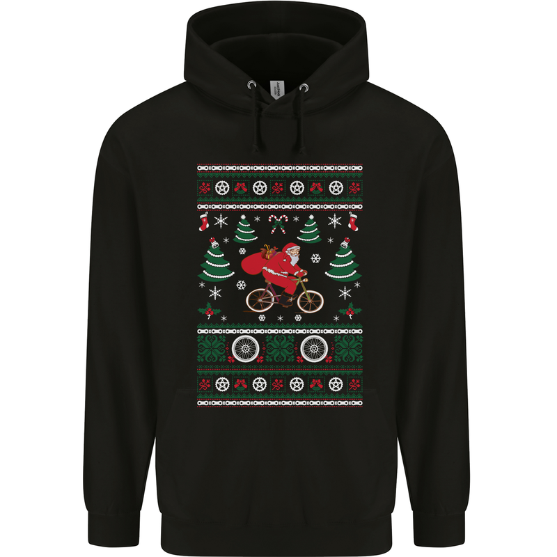 Cycling Santa Claus Christmas Cyclist Childrens Kids Hoodie Black