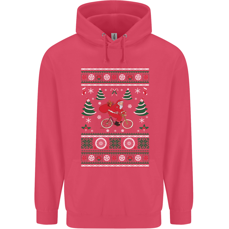 Cycling Santa Claus Christmas Cyclist Childrens Kids Hoodie Heliconia