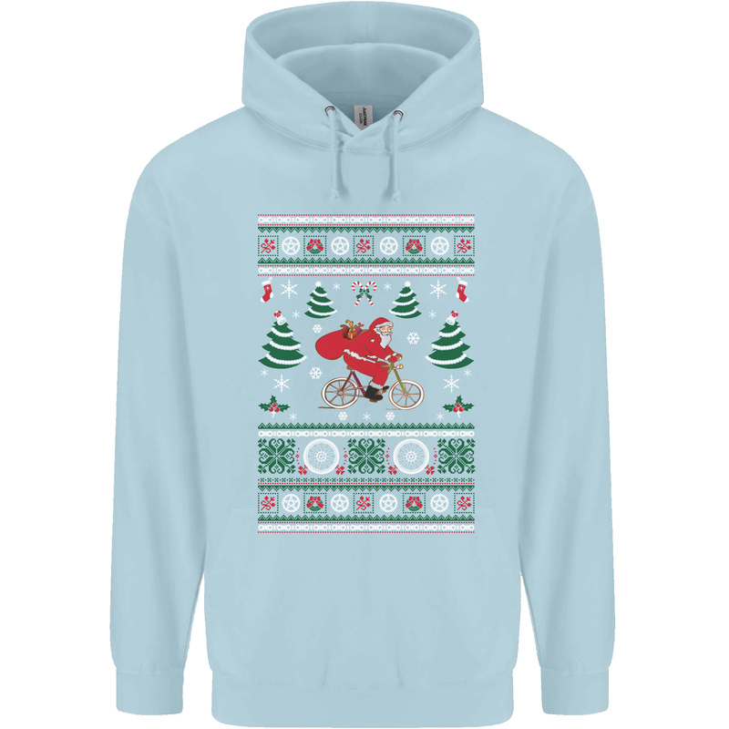 Cycling Santa Claus Christmas Cyclist Childrens Kids Hoodie Light Blue