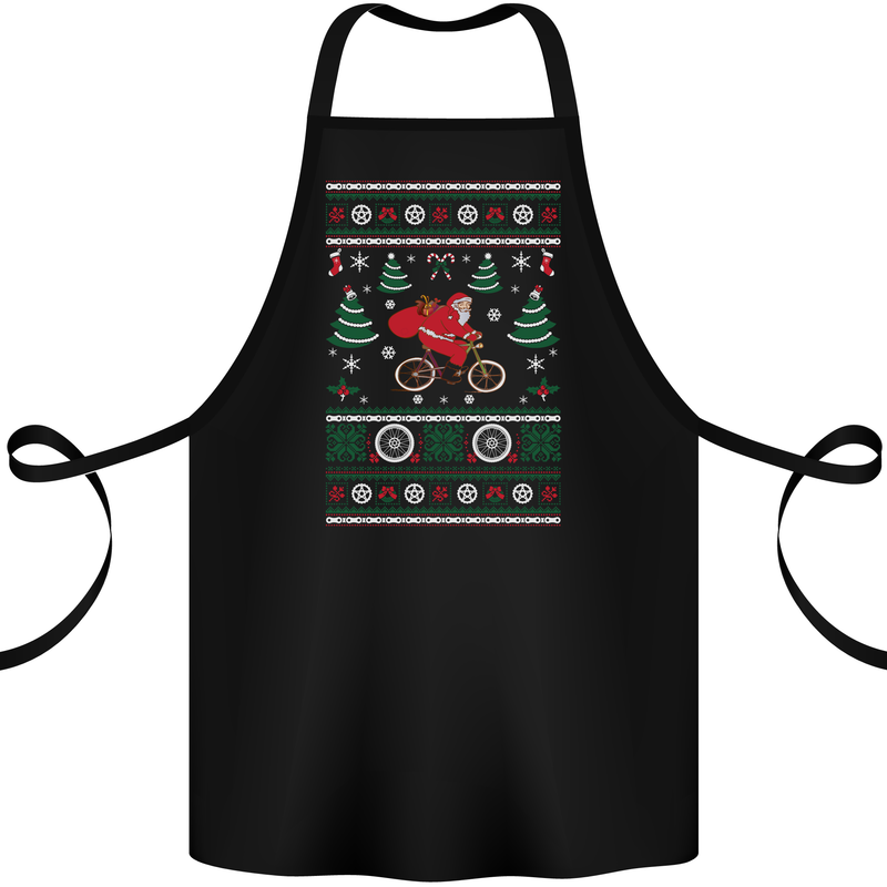 Cycling Santa Claus Christmas Cyclist Cotton Apron 100% Organic Black