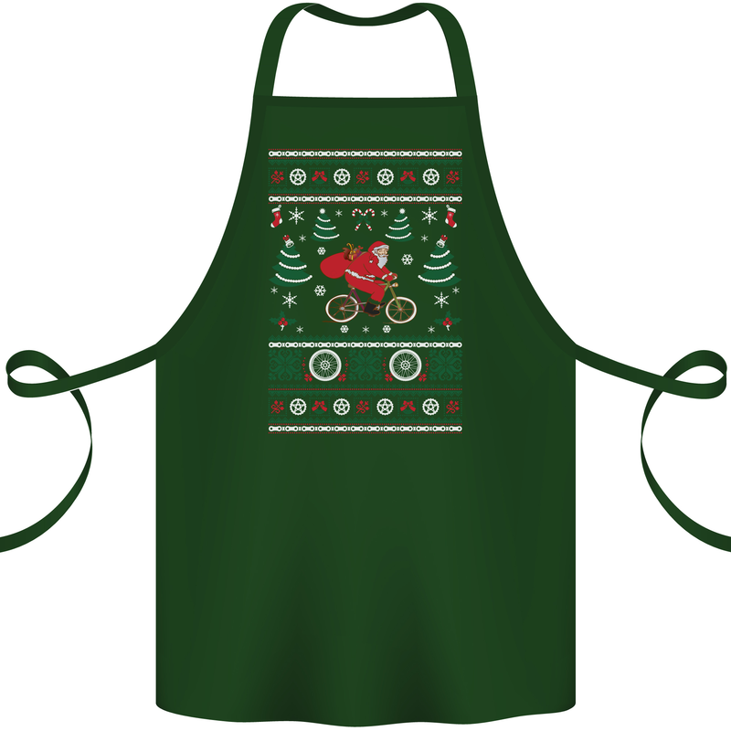 Cycling Santa Claus Christmas Cyclist Cotton Apron 100% Organic Forest Green