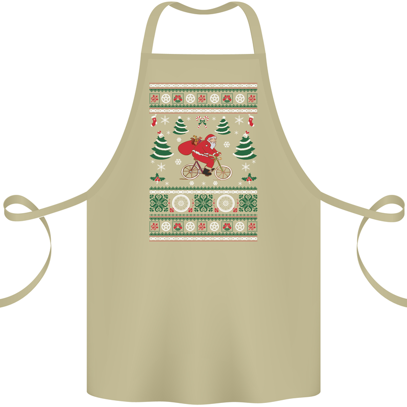 Cycling Santa Claus Christmas Cyclist Cotton Apron 100% Organic Khaki