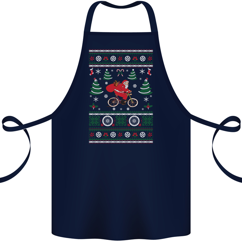 Cycling Santa Claus Christmas Cyclist Cotton Apron 100% Organic Navy Blue