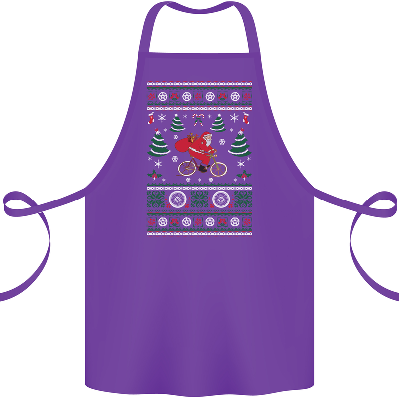 Cycling Santa Claus Christmas Cyclist Cotton Apron 100% Organic Purple