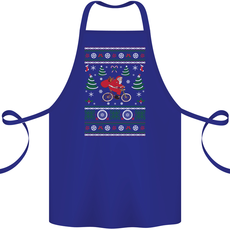 Cycling Santa Claus Christmas Cyclist Cotton Apron 100% Organic Royal Blue