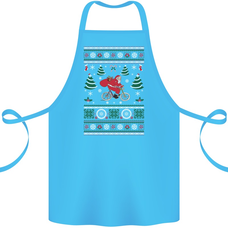 Cycling Santa Claus Christmas Cyclist Cotton Apron 100% Organic Turquoise