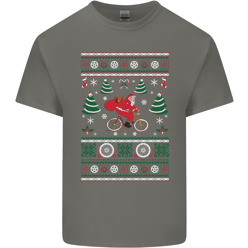 Cycling Santa Claus Christmas Cyclist Kids T-Shirt Childrens Charcoal