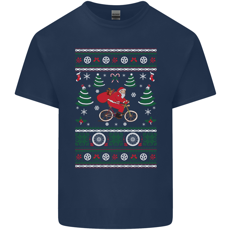 Cycling Santa Claus Christmas Cyclist Kids T-Shirt Childrens Navy Blue
