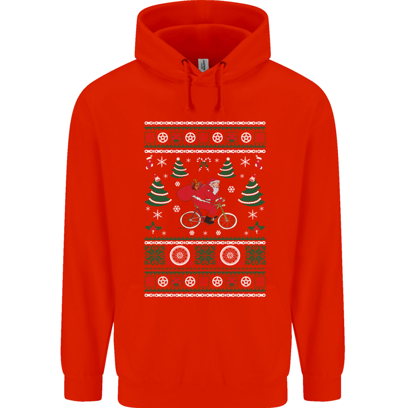 Cycling Santa Claus Christmas Cyclist Mens 80% Cotton Hoodie Bright Red