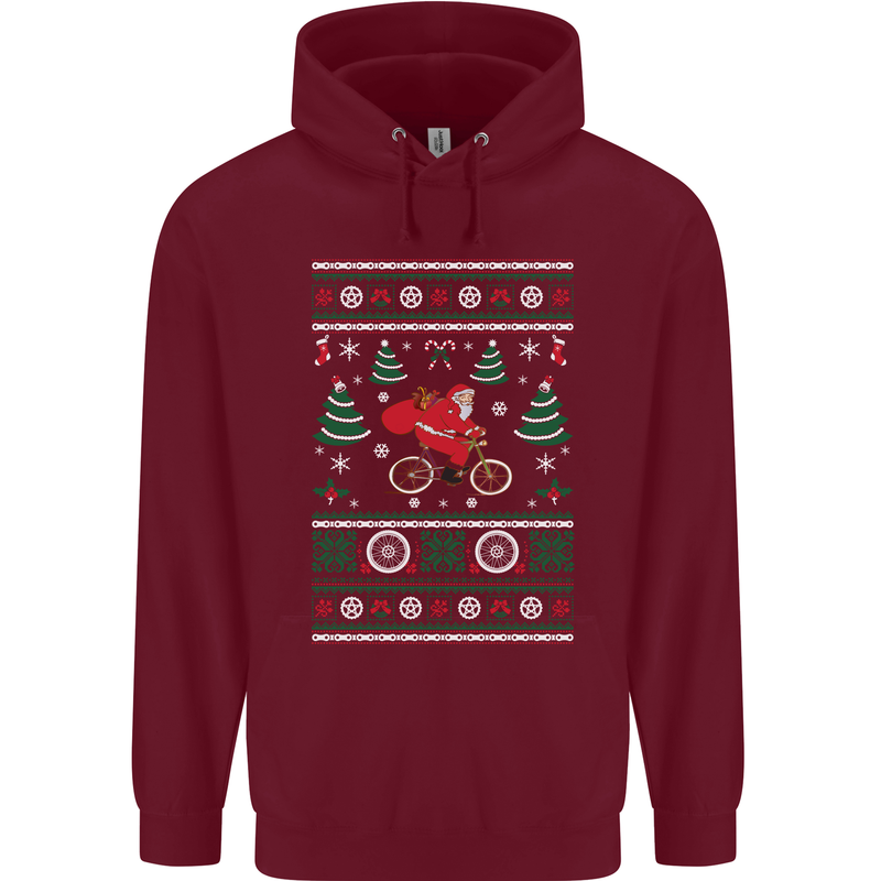 Cycling Santa Claus Christmas Cyclist Mens 80% Cotton Hoodie Maroon