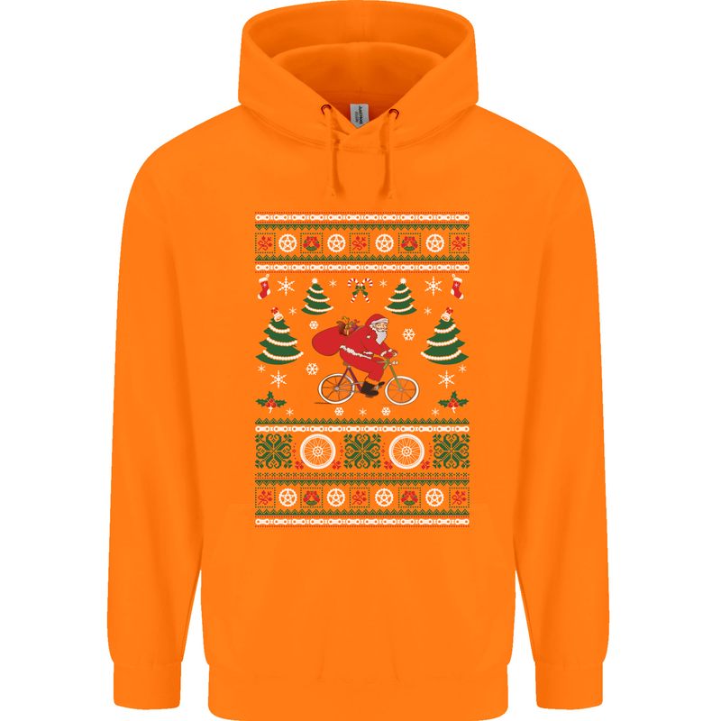 Cycling Santa Claus Christmas Cyclist Mens 80% Cotton Hoodie Orange