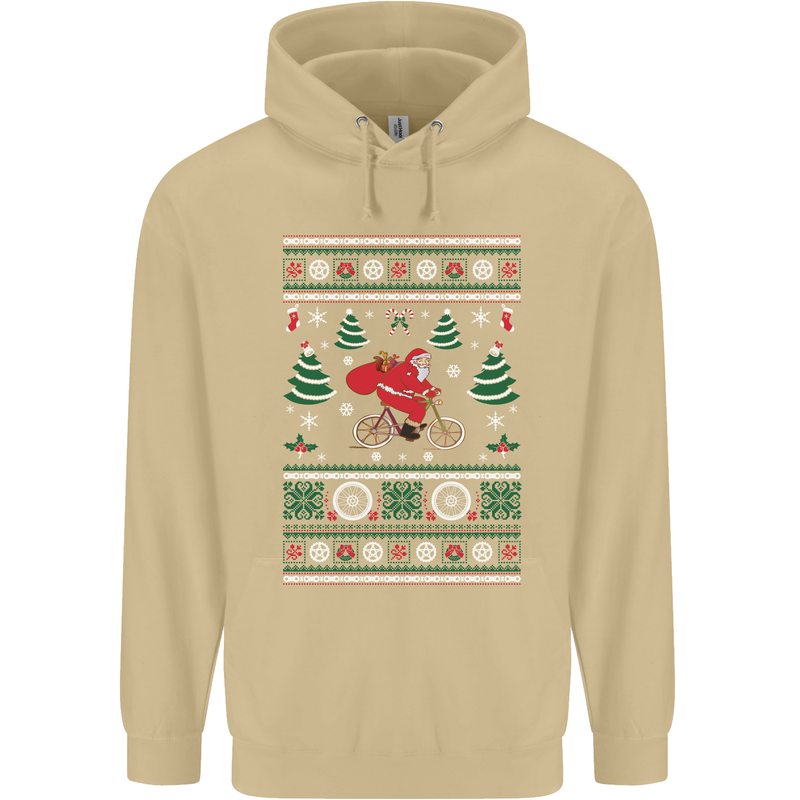 Cycling Santa Claus Christmas Cyclist Mens 80% Cotton Hoodie Sand