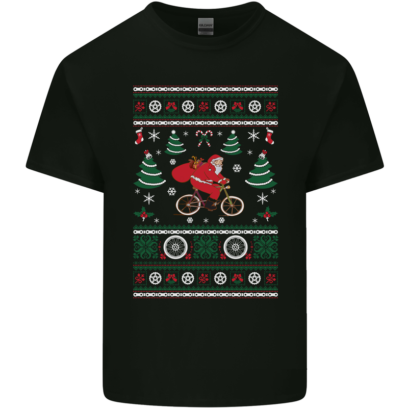 Cycling Santa Claus Christmas Cyclist Mens Cotton T-Shirt Tee Top Black