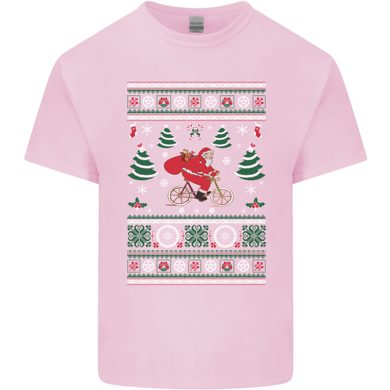 Cycling Santa Claus Christmas Cyclist Mens Cotton T-Shirt Tee Top Light Pink