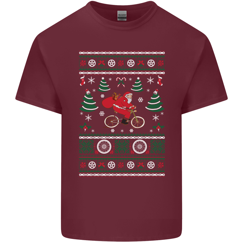 Cycling Santa Claus Christmas Cyclist Mens Cotton T-Shirt Tee Top Maroon