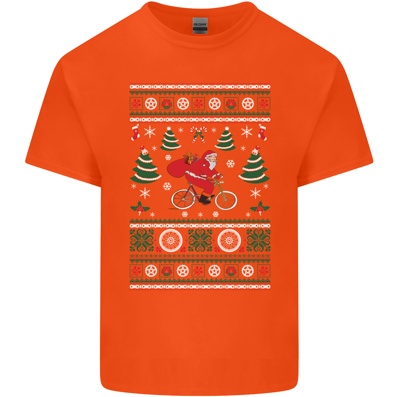 Cycling Santa Claus Christmas Cyclist Mens Cotton T-Shirt Tee Top Orange