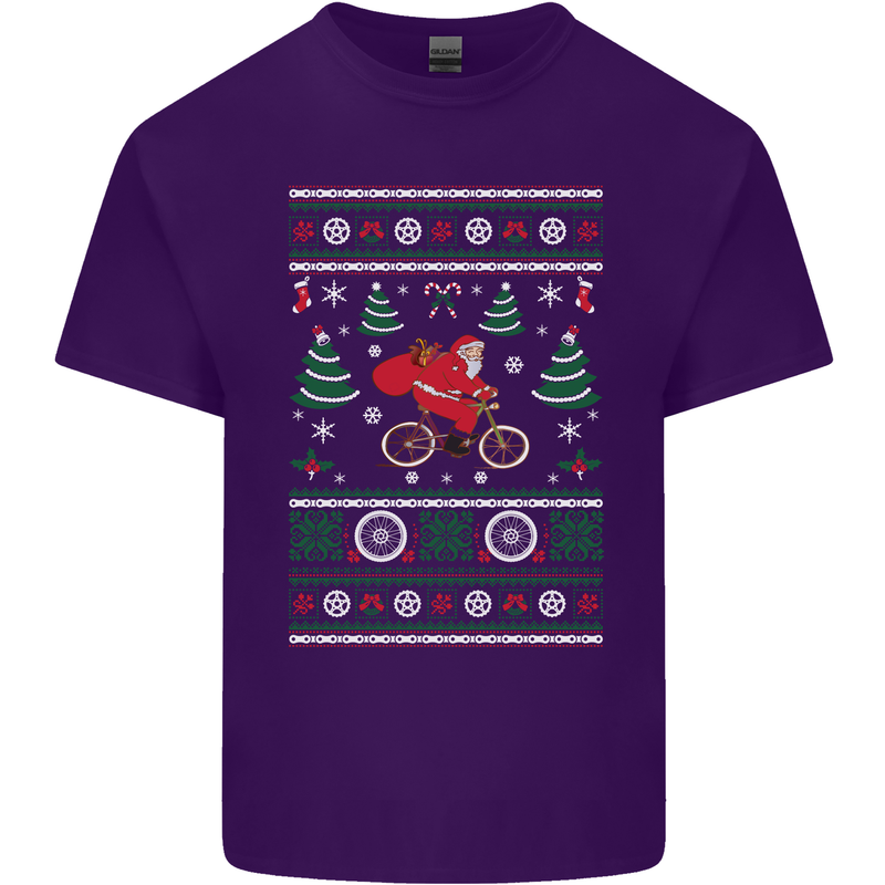 Cycling Santa Claus Christmas Cyclist Mens Cotton T-Shirt Tee Top Purple