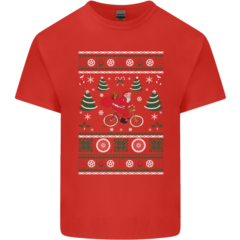 Cycling Santa Claus Christmas Cyclist Mens Cotton T-Shirt Tee Top Red