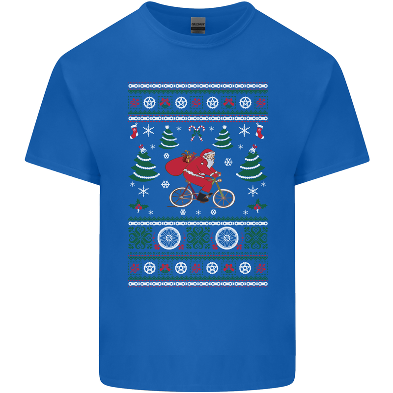 Cycling Santa Claus Christmas Cyclist Mens Cotton T-Shirt Tee Top Royal Blue