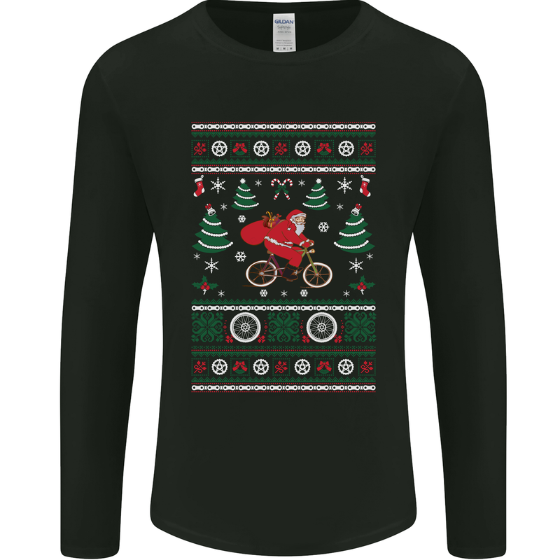 Cycling Santa Claus Christmas Cyclist Mens Long Sleeve T-Shirt Black