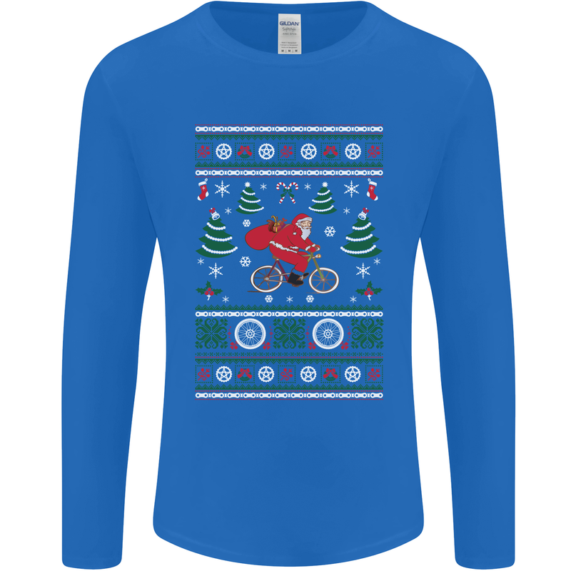 Cycling Santa Claus Christmas Cyclist Mens Long Sleeve T-Shirt Royal Blue