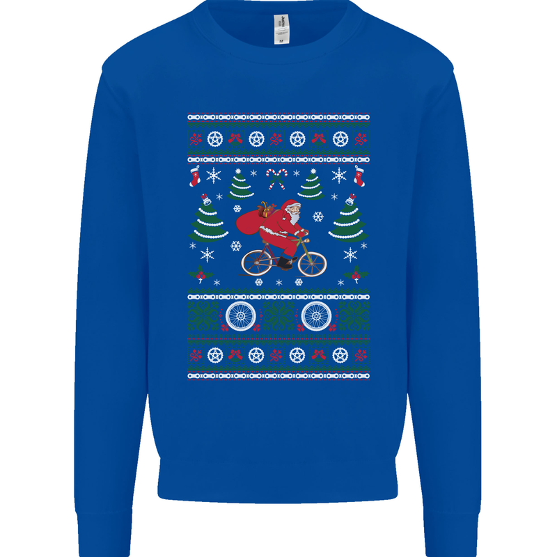 Cycling Santa Claus Christmas Cyclist Mens Sweatshirt Jumper Royal Blue