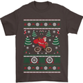 Cycling Santa Claus Christmas Cyclist Mens T-Shirt Cotton Gildan Dark Chocolate
