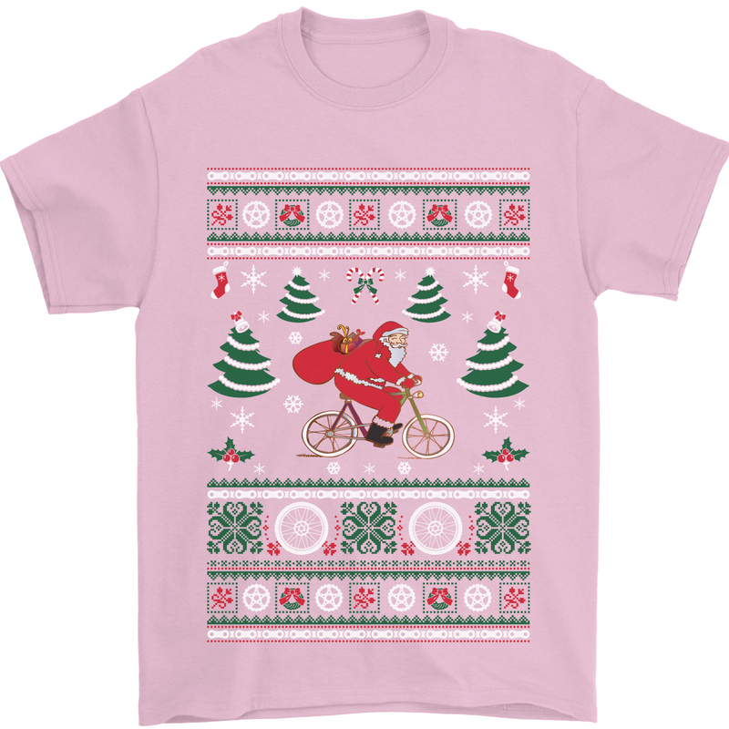 Cycling Santa Claus Christmas Cyclist Mens T-Shirt Cotton Gildan Light Pink