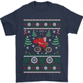 Cycling Santa Claus Christmas Cyclist Mens T-Shirt Cotton Gildan Navy Blue