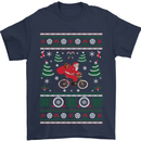 Cycling Santa Claus Christmas Cyclist Mens T-Shirt Cotton Gildan Navy Blue