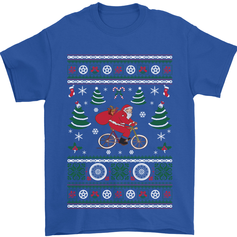 Cycling Santa Claus Christmas Cyclist Mens T-Shirt Cotton Gildan Royal Blue