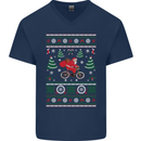 Cycling Santa Claus Christmas Cyclist Mens V-Neck Cotton T-Shirt Navy Blue