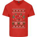 Cycling Santa Claus Christmas Cyclist Mens V-Neck Cotton T-Shirt Red