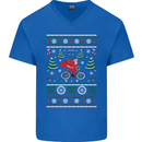 Cycling Santa Claus Christmas Cyclist Mens V-Neck Cotton T-Shirt Royal Blue